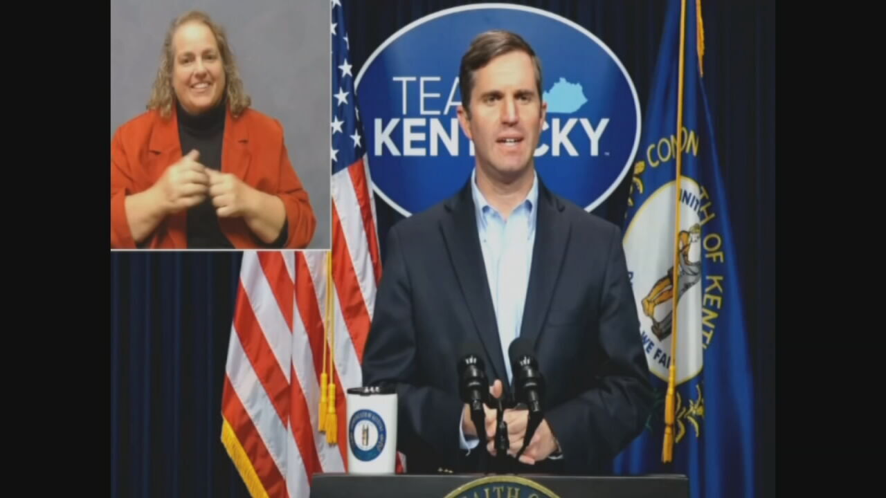 Beshear and sign language interpreter Virginia Moore